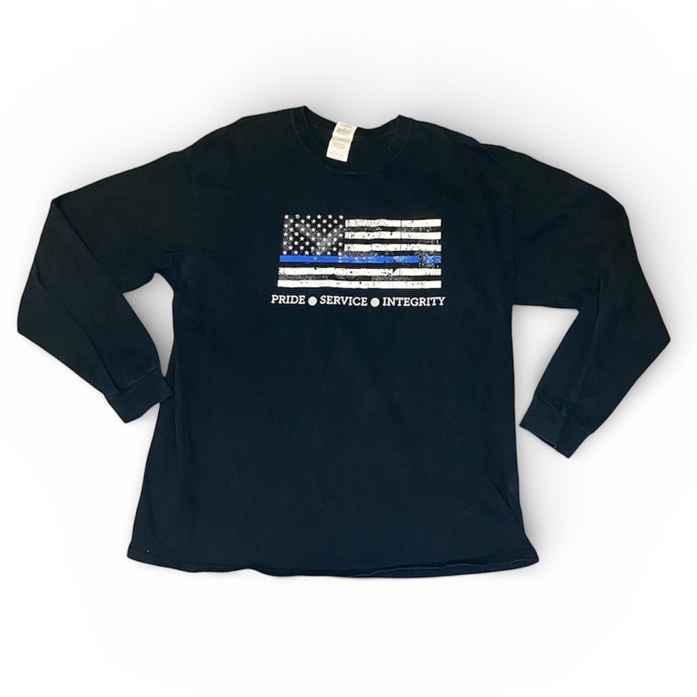 Thin Blue Line American Flag Long Sleeve Shirt XL Pride Service Integrity Police